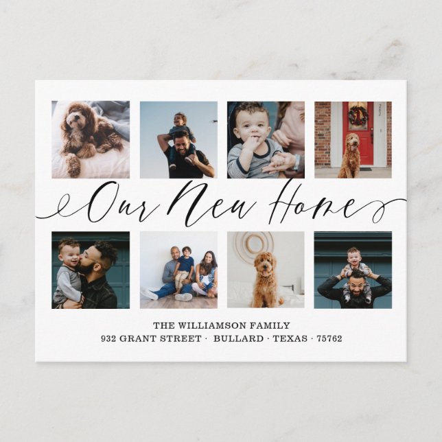 Carte Postale Notre nouvelle maison Élégant Script Photo Collage (Devant)