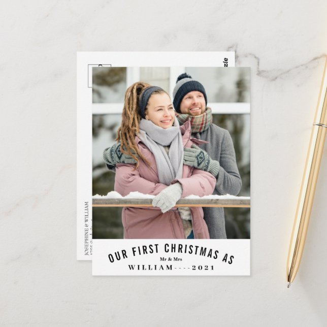 Carte Postale Notre premier Noël M. Et Mme Mariage Photo (Devant/Arrière en situation)