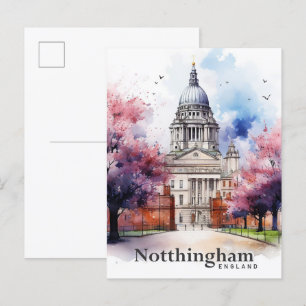 Carte Postale Nottingham Angleterre Aquarelle Peinture Voyage