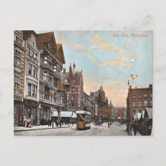 Carte Postale Nottingham, Longue rangée avec les premiers tramwa