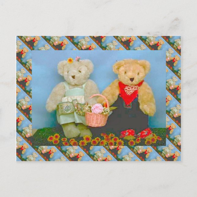 Carte Postale Nounours, couple de jardinage (Devant)