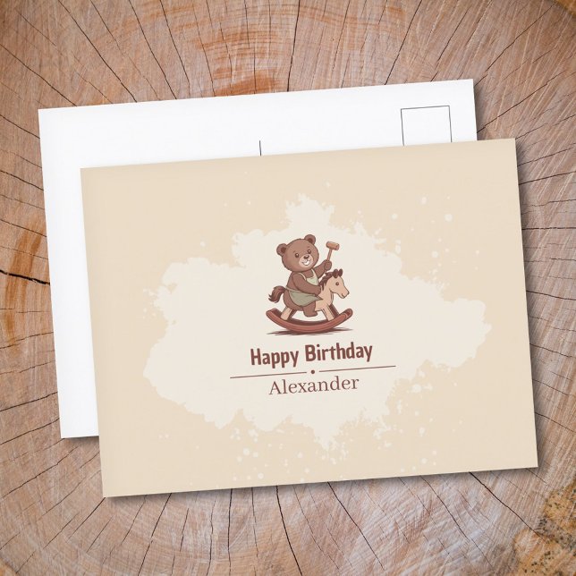 Carte Postale Nounours sur un cheval à bascule (Teddy Bear riding a Rocking Horse Postcard)