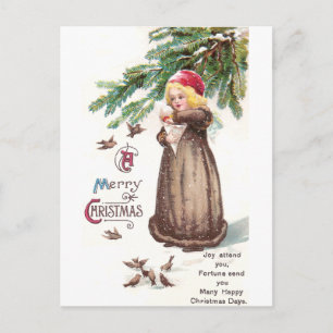 Carte Postale Nourrir des oiseaux dans la neige