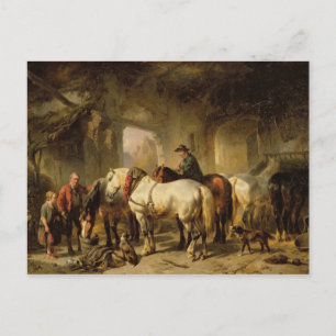 Carte Postale Nourrir les chevaux dans la stabilité