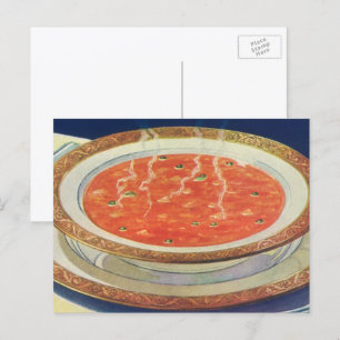 Carte Postale Nourriture vintage, bol chaud de soupe de tomates 