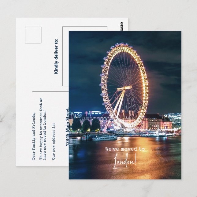 Carte Postale Nous avons déménagé à London Moving Faire-part (Devant / Derrière)