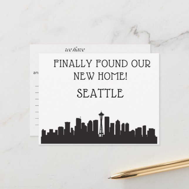 Carte Postale Nous avons déménagé à Seattle (Devant/Arrière en situation)