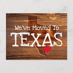 Carte Postale Nous avons déménagé au Texas Wood Cut Red Heart