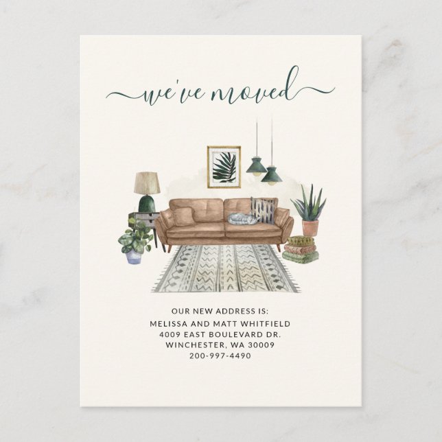 Carte Postale Nous avons déménagé Chic Living Room Moving Faire- (Devant)