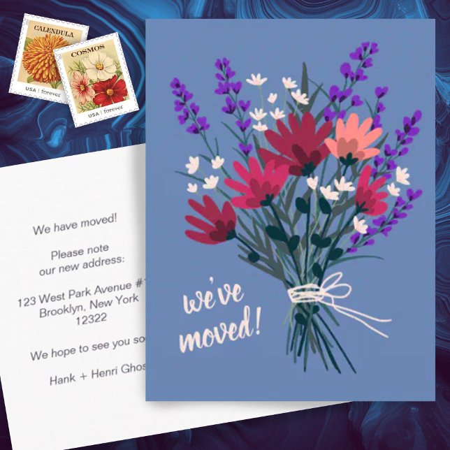 Carte Postale Nous avons déménagé Fleur sauvage Bouquet Nouvelle (Custom address change relocation moving postcard with wildflower bouquet)