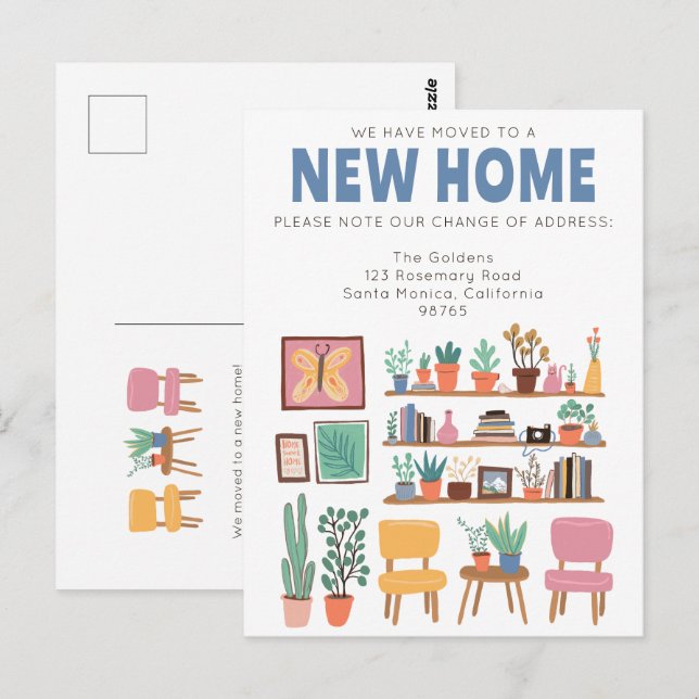Carte Postale Nous Avons Déplacé Adresse Changer Cute Livingroom (Devant / Derrière)