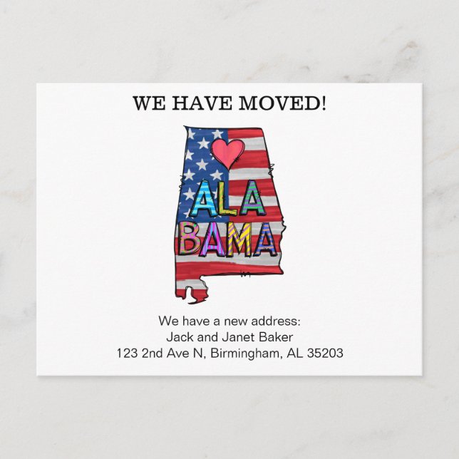 Carte Postale Nous avons déplacé Alabama State Postcard (Devant)