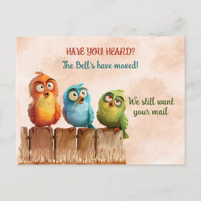 Carte Postale Nous avons déplacé des oiseaux amusants sur la clô (Devant)