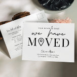 Carte Postale Nous avons déplacé la modification minimale de l'a<br><div class="desc">Laissez vos clients, employés et fournisseurs de livraison connaître votre nouvelle adresse de bureau avec cette carte postale minimaliste Nous avons déménagé pour affaires design. Avec un design noir et blanc avec des polices à la mode, de l'espace pour votre nom d'entreprise, une nouvelle adresse, des coordonnées et des heures...</div>