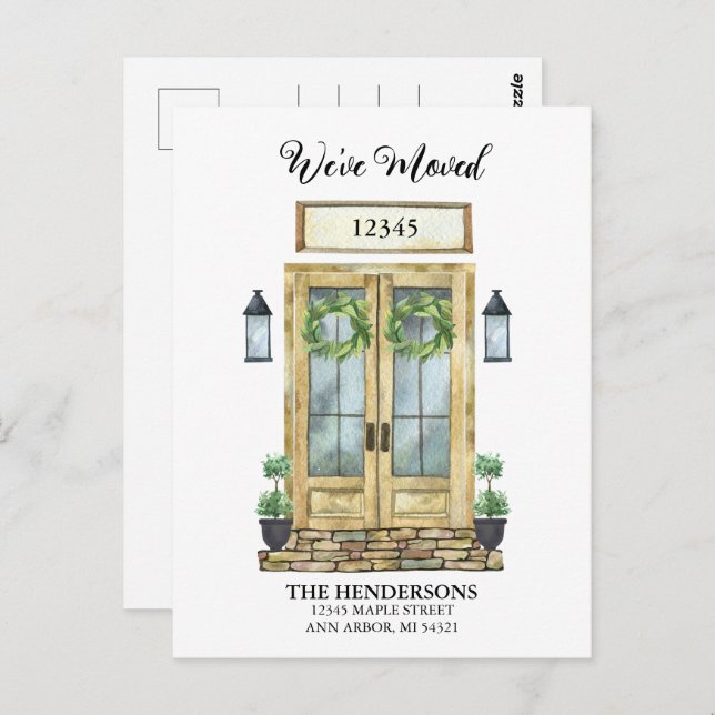 Carte Postale Nous avons déplacé la porte d'aquarelle Faire-part (Devant / Derrière)
