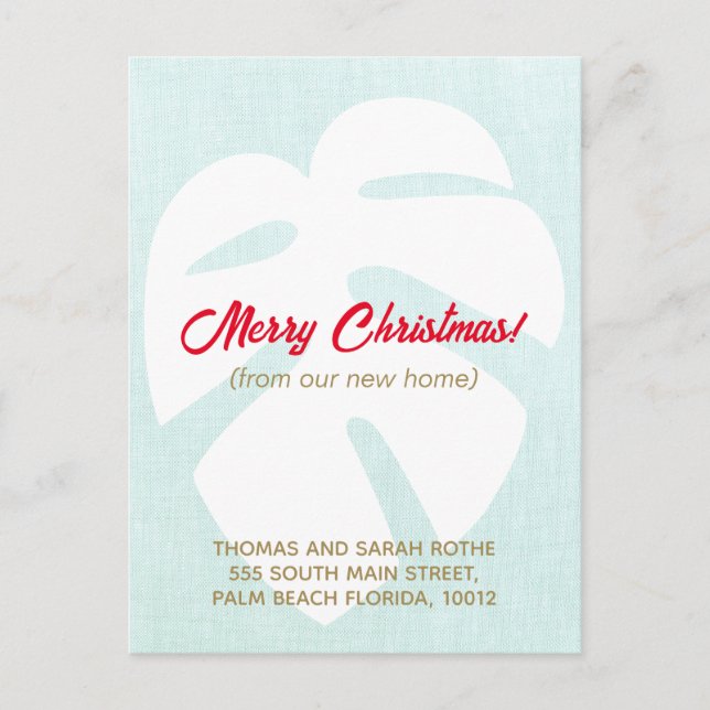 Carte Postale Nous Avons Déplacé Monstera Feuille Tropicale Noël (Devant)