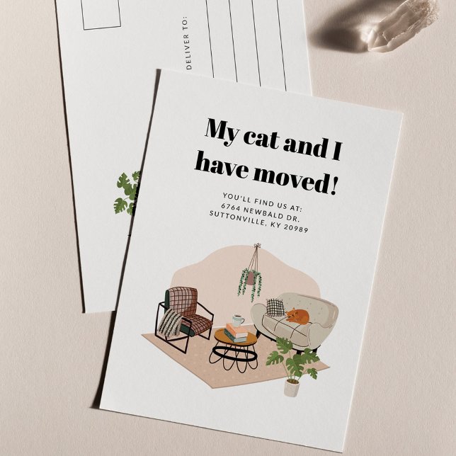 Carte Postale Nous avons déplacé un nouveau Faire-part de déplac (Boho Moving Announcement Postcard Cat and I Moved)