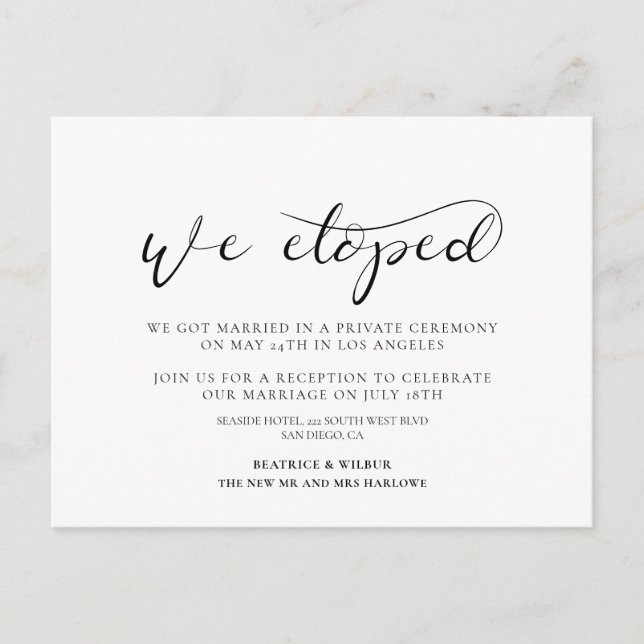 Carte Postale Nous avons fui Elegant calligraphY faire-part (Devant)