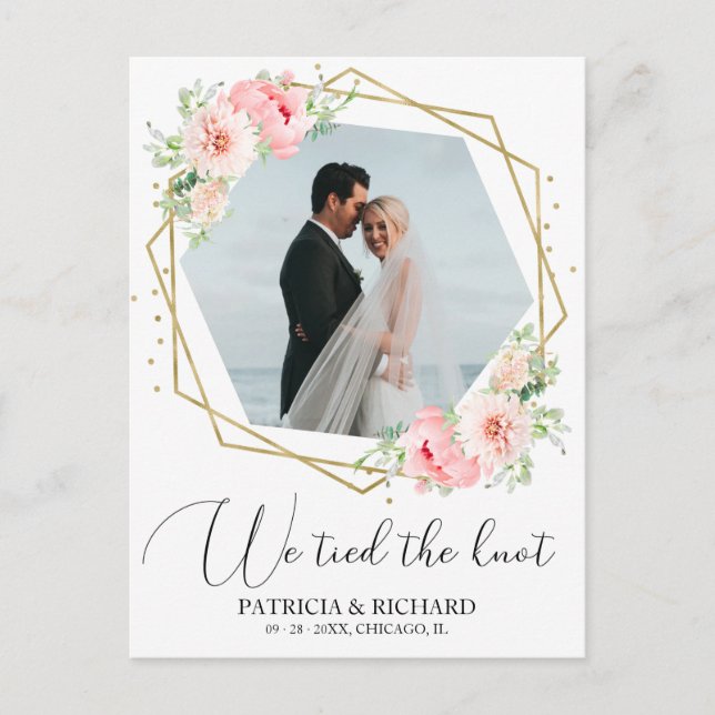 Carte Postale Nous Avons Lié Le Knot Blush Floral Eloped Faire-p (Devant)
