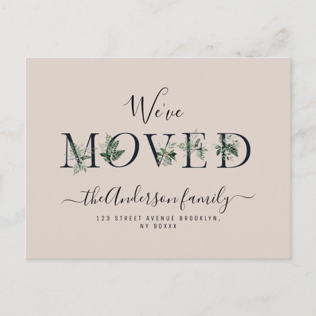 Carte Postale Nous avons Moved feuillage lettres Nouveau Accueil (Devant)