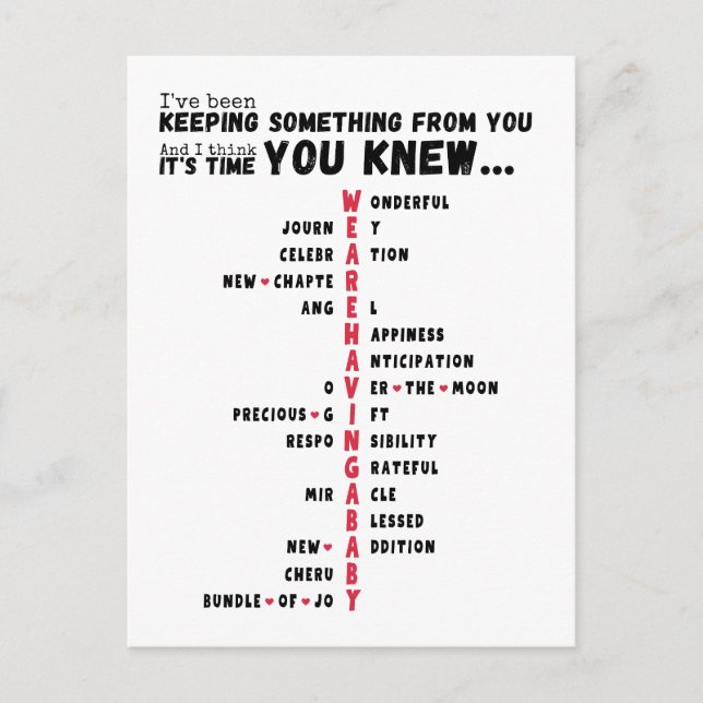 Carte Postale Nous avons un bébé - Unique Baby Reveal (Devant)