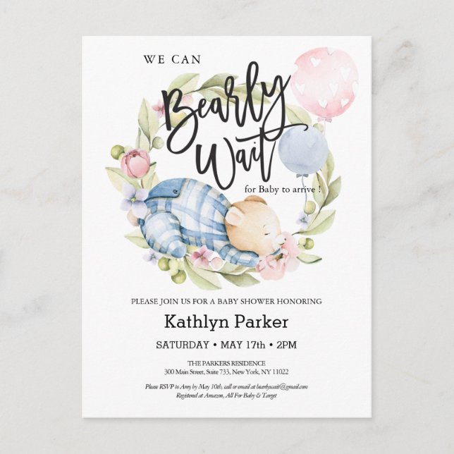 Carte Postale Nous pouvons à peine attendre Garçon Ourson en pel (Devant)