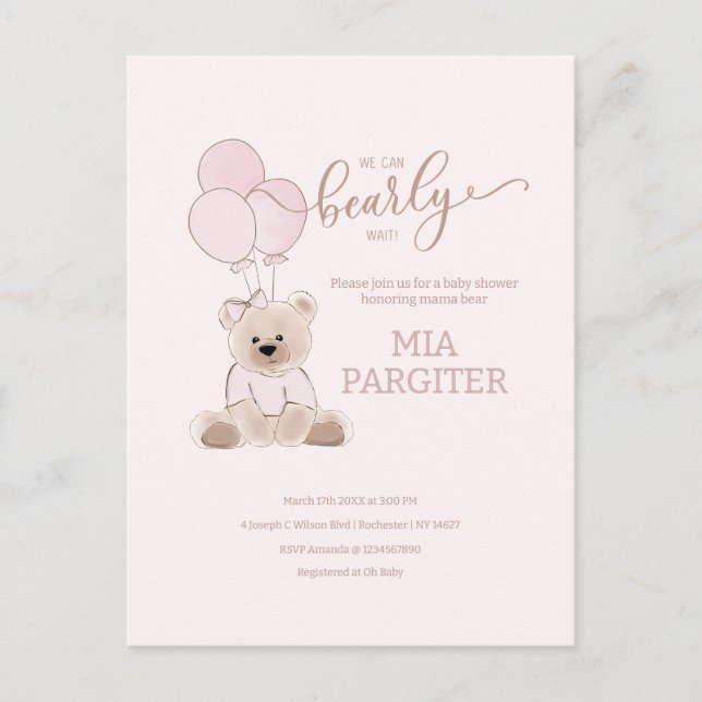 Carte Postale Nous Pouvons Bearly Teddy Bear Baby shower Budget  (Devant)