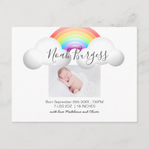 Carte Postale Nouveau bébé Faire-part de naissance arc-en-ciel p