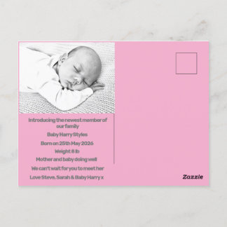 Carte Postale nouveau bébé garçon faire-part de naissance bleu p