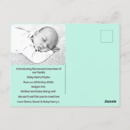 Carte Postale nouveau bébé garçon faire-part de naissance bleu p