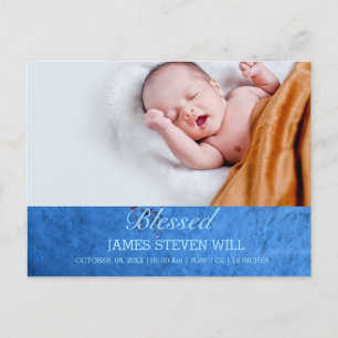 CARTE POSTALE NOUVEAU BÉBÉ, GARÇON PHOTO BLEUE MIGNONNE ANNONCE