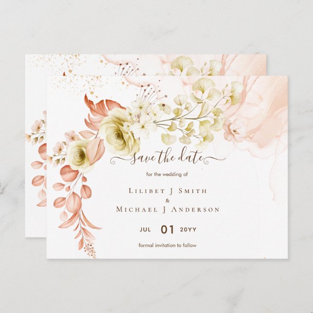 Carte Postale NOUVEAU ! Boho Floral Mariage Dates à Enregistrer (Devant / Derrière)