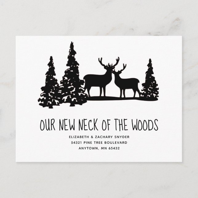 Carte Postale Nouveau coin de bois Rustique Cerfs Arbres Déménag (Devant)