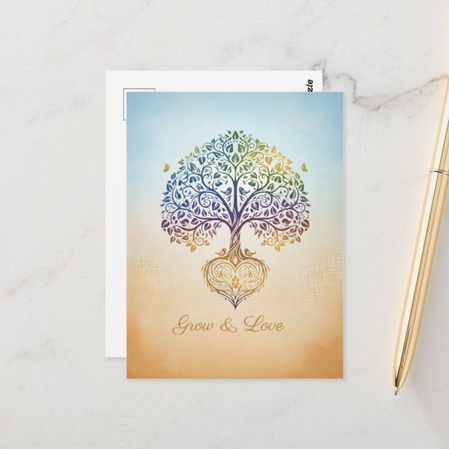 Carte Postale Nouveau design de croissance et d'amour (Devant/Arrière en situation)