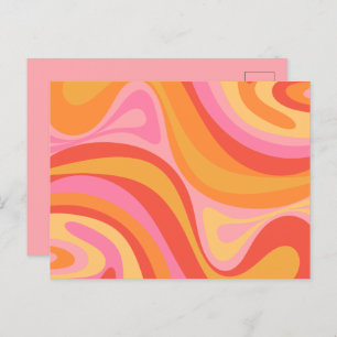 Carte Postale Nouveau Groove Retro Abstrait Motif rose et orange