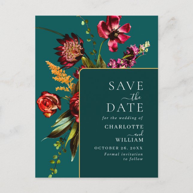 Carte Postale Nouveau mariage Fleurs Enregistrer la date Code QR (Devant)