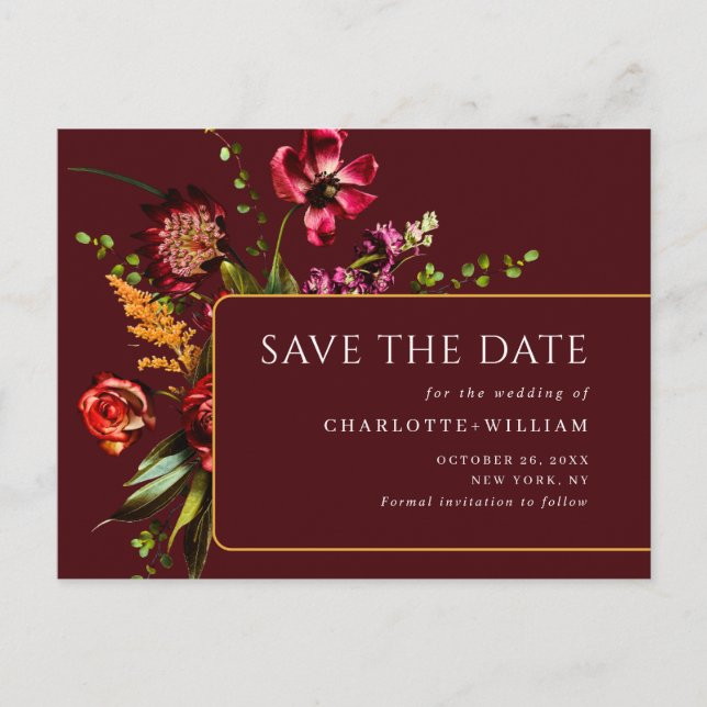 Carte Postale Nouveau mariage Fleurs Enregistrer la date Code QR (Devant)