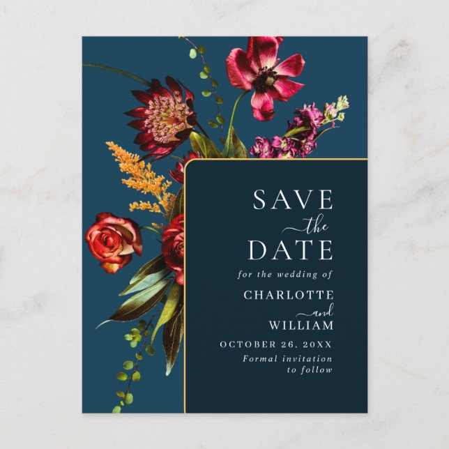Carte Postale Nouveau mariage Fleurs Enregistrer la date Code QR (Devant)