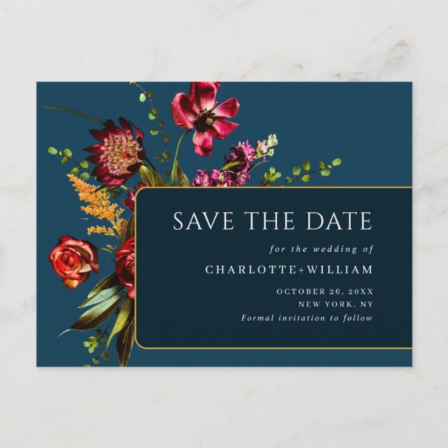 Carte Postale Nouveau mariage Fleurs Enregistrer la date Code QR (Devant)