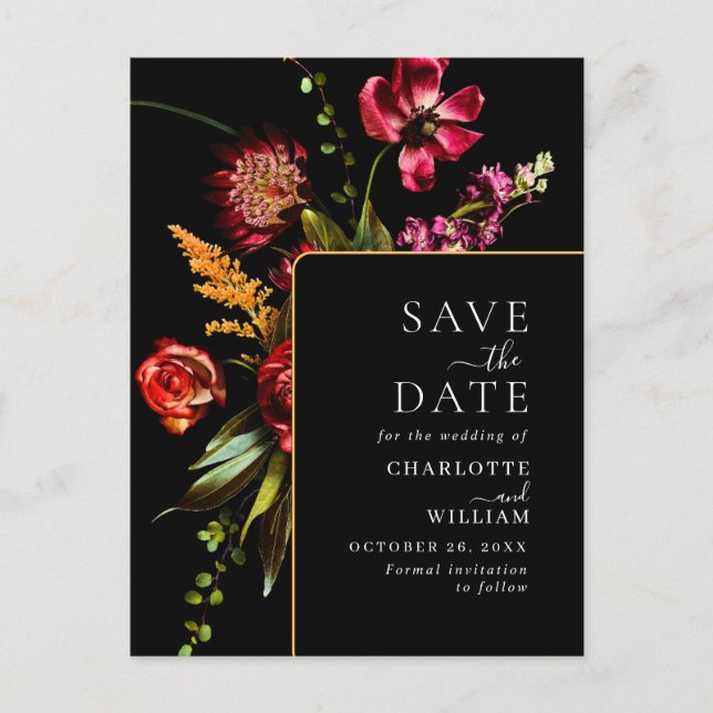 Carte Postale Nouveau mariage Fleurs Enregistrer la date Code QR (Devant)