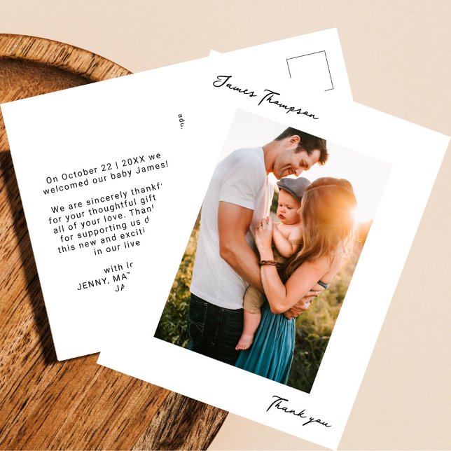 Carte Postale Nouveau Merci photo de bébé écrit à la main (Créateur téléchargé)