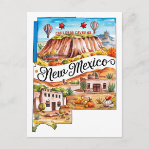 Carte Postale Nouveau-Mexique États-Unis État Forme Vintage Aqua