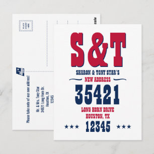 Carte Postale Nouveau monogramme d'adresse rouge blanc bleu pers