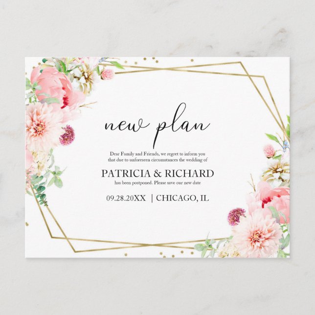 Carte Postale Nouveau plan Elegant Blush Floral Mariage géométri (Devant)