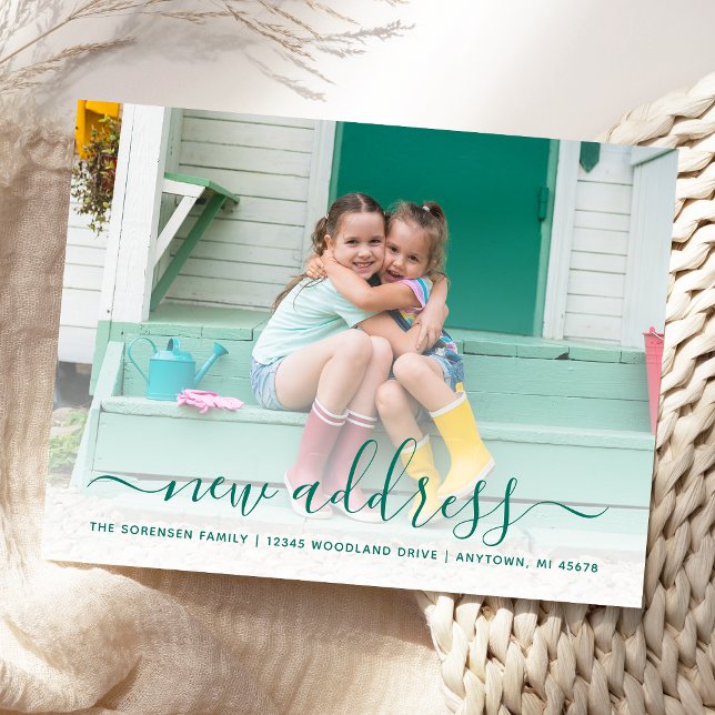 Carte Postale Nouveau script Turquoise de photo d'adresse (Créateur téléchargé)