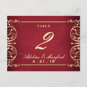 Carte Postale Nouveau Victorian: Red & Gold Table Number