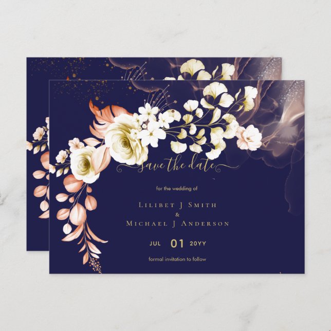 Carte Postale NOUVEAUTÉ ! Boho Floral Mariage Dates de sauvegard (Devant / Derrière)