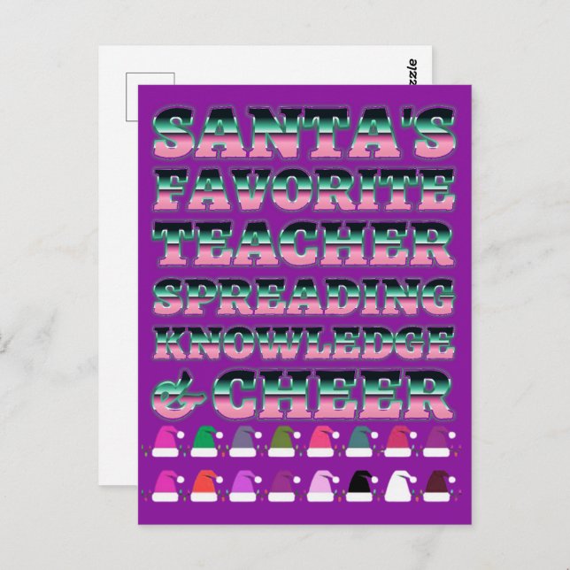 Carte Postale Nouveaux cadeaux d'enseignant : Noël Typographie d (Devant / Derrière)