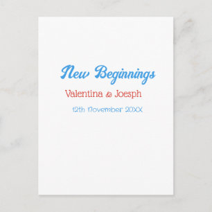 Carte Postale nouveaux débuts couple mariage nom date bleu rétro