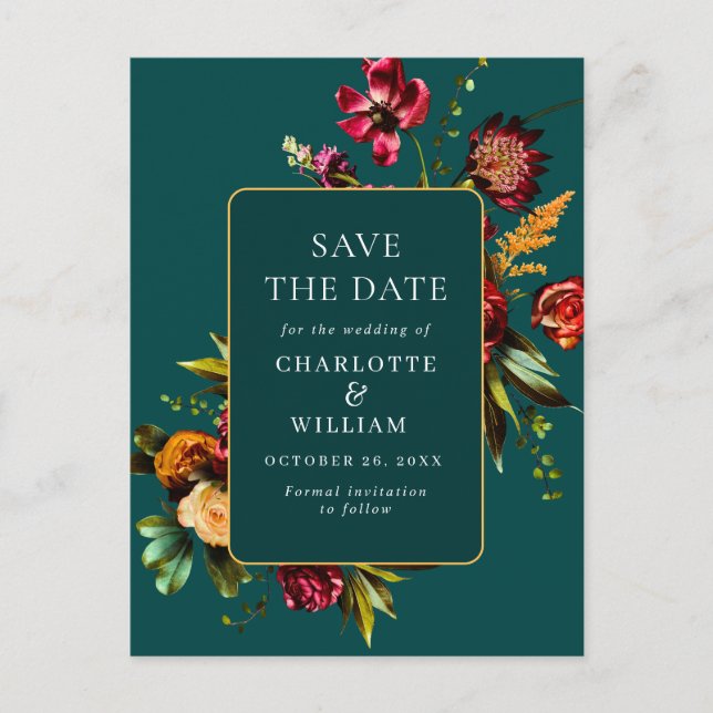 Carte Postale Nouveaux fleurs mariage enregistrez la date code Q (Devant)